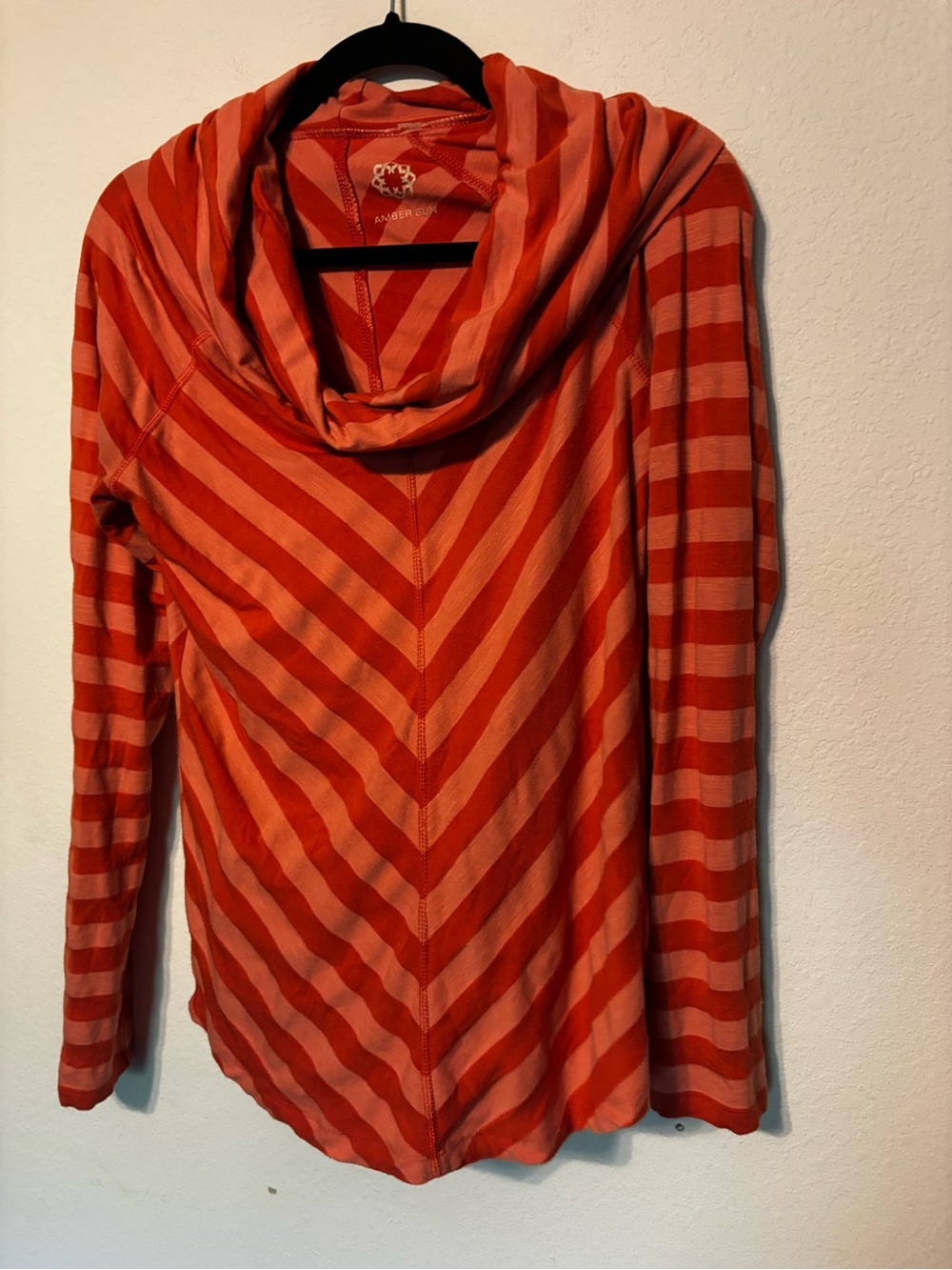 Amber Sun Cowl Neck Stripe Top Long Sleeve Rust Coral Chevron Boho S/M